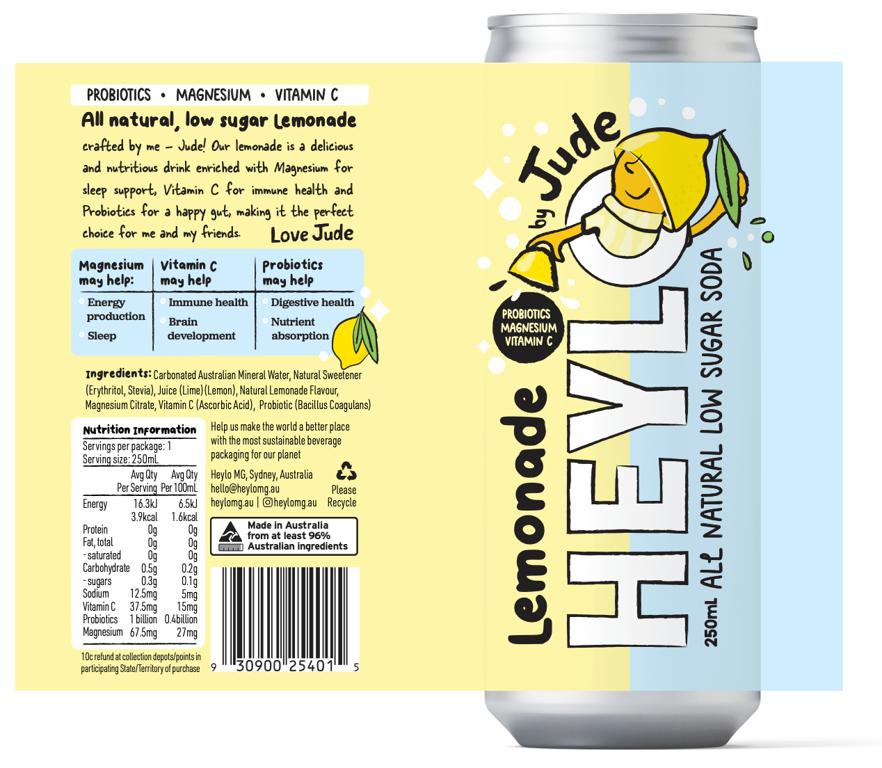 Lemonade - all natural low sugar soda - Heylo MG