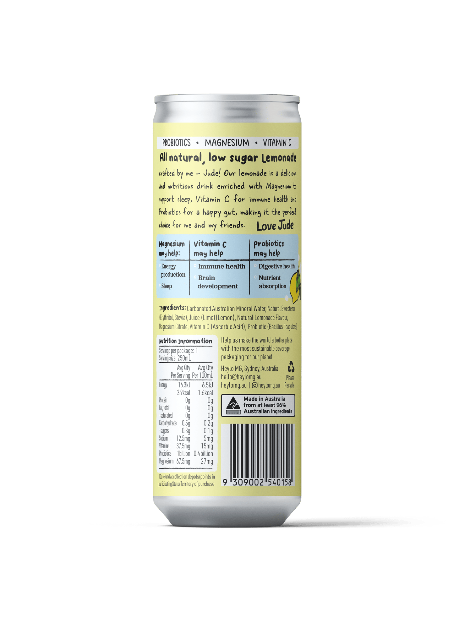 Lemonade - all natural low sugar soda - Heylo MG